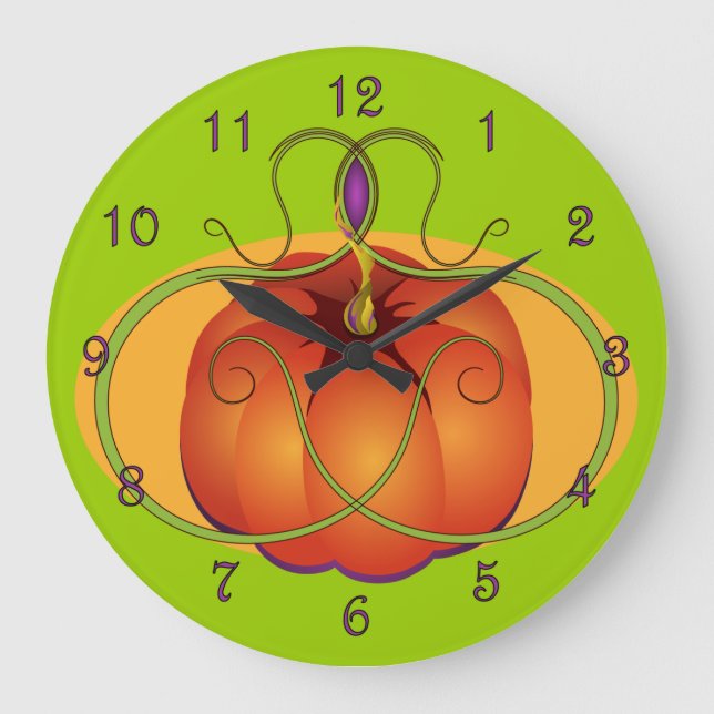 Orange Pumpkin mit kurvilinearen Akzenten Große Wanduhr (Vorderseite)