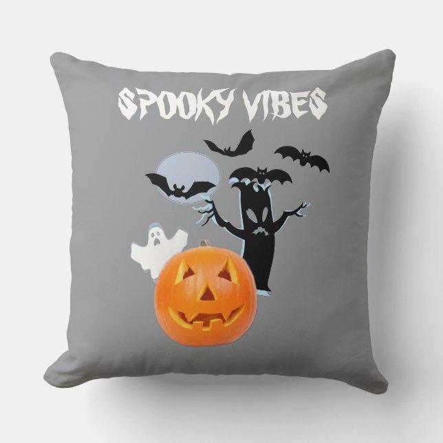 Orange Pumpkin mit weißem Geist und Flecht Kissen (Vorderseite)