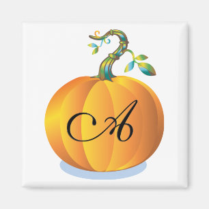 Orange Pumpkin Monogram Letter A Magnet