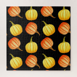 Orange Pumpkin: Nahtloses Wasserfarbmuster.
