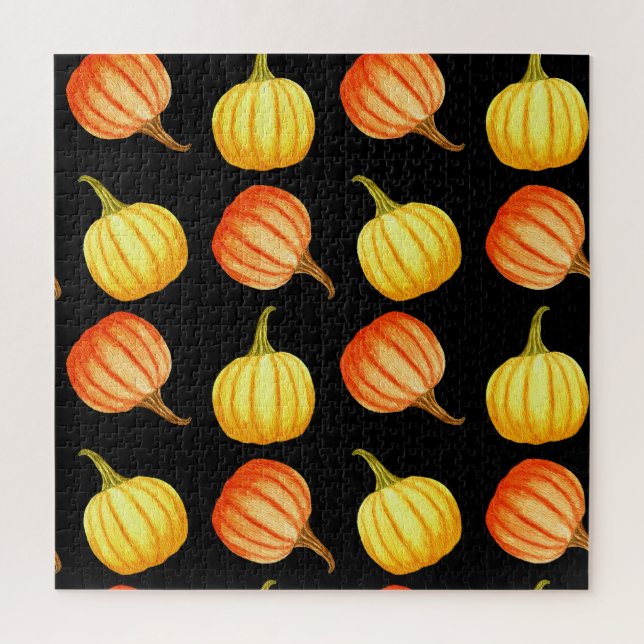 Orange Pumpkin: Nahtloses Wasserfarbmuster. (Vertikal)