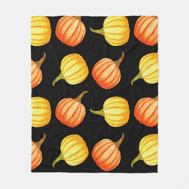 Orange Pumpkin: Nahtloses Wasserfarbmuster. Fleecedecke (Vorderseite)