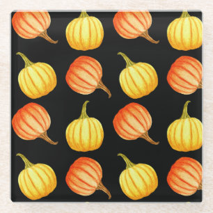 Orange Pumpkin: Nahtloses Wasserfarbmuster. Glasuntersetzer