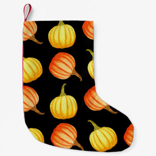 Orange Pumpkin: Nahtloses Wasserfarbmuster. Kleiner Weihnachtsstrumpf