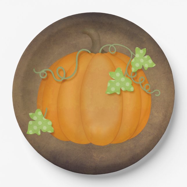 Orange Pumpkin on Brown Pappteller (Vorderseite)
