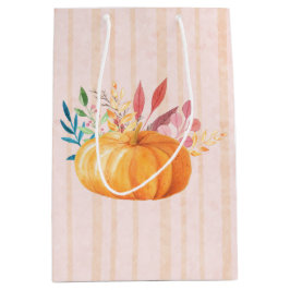 Orange Pumpkin on Pink and Gold Streifen Mittlere Geschenktüte