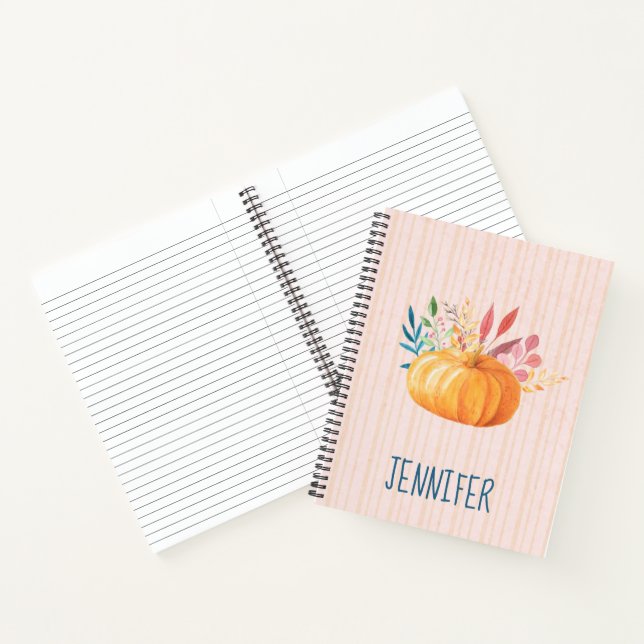 Orange Pumpkin on Pink and Gold Streifen Notizbuch (Innenseite)