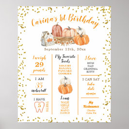 Orange Pumpkin Patch Herbst erstes Geburtstagszeic Poster