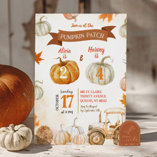 Orange Pumpkin Patch Tractor Joint Birthday Einladung