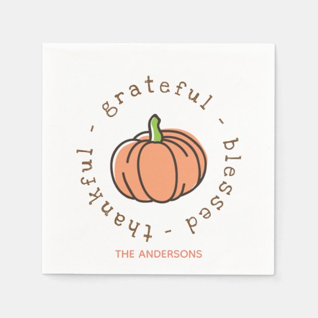 Orange Pumpkin Personalisierter Erntedank gesegnet Serviette (Vorderseite)