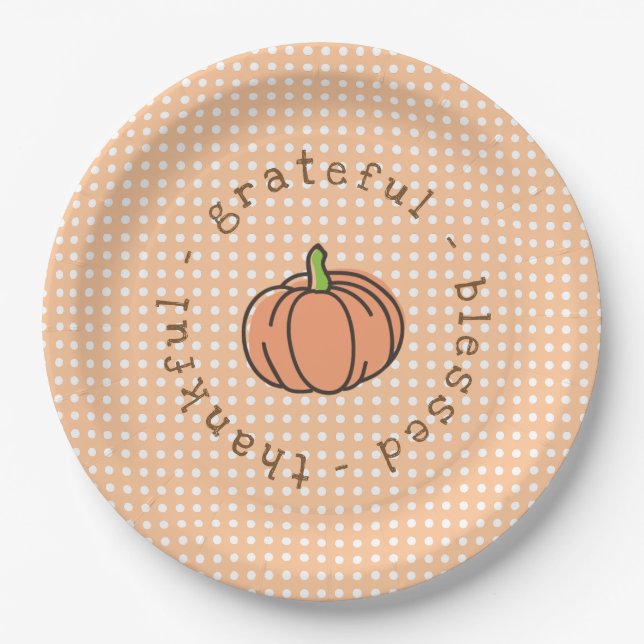 Orange Pumpkin Polka Dot Erntedank Dinner Pappteller (Vorderseite)