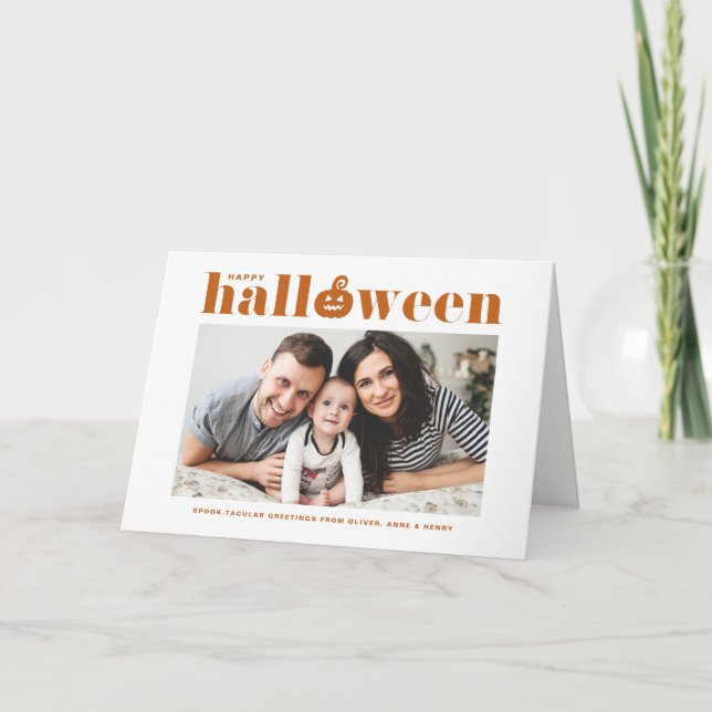 Orange Pumpkin Retro Typografie Happy Halloween Karte (Vorderseite)