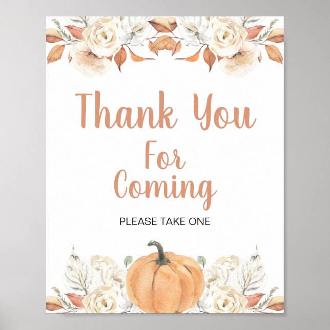 Orange Pumpkin Rustic Floral Vielen Dank für Ihren Poster (Vorne)
