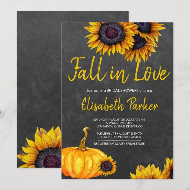 Orange Pumpkin Sonnenblumen Chalkboard Brautparty Einladung (Vorne/Hinten)