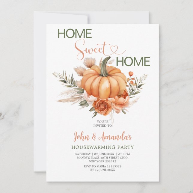 Orange Pumpkin Sweet Zuhause Boho Housewarming Par Einladung (Vorderseite)