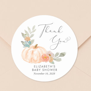 Orange Pumpkin Watercolor Babydusche Vielen Dank Runder Aufkleber