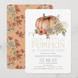 Orange Pumpkin & White Dahlia 1. Geburtstag Einladung
