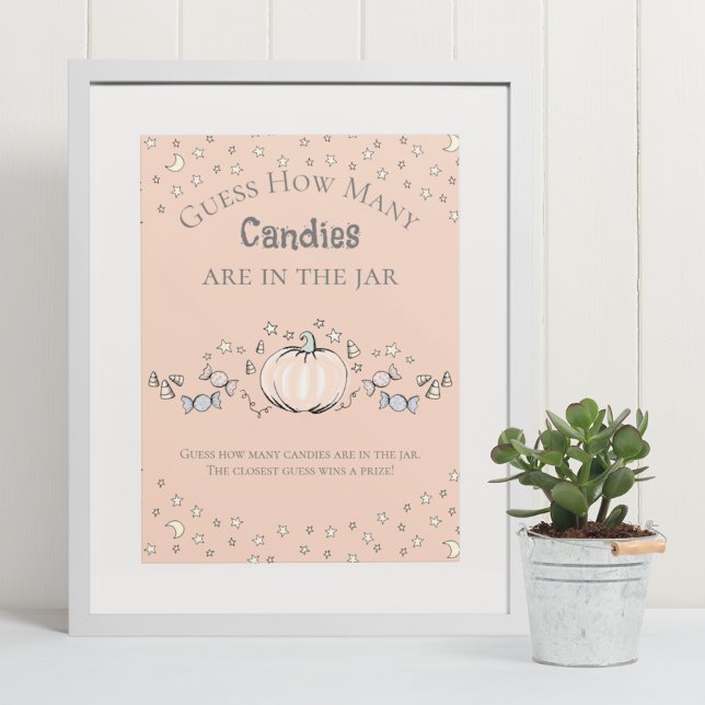 Orange Pumpkin Wie viele Candies Baby Duschgame Poster (Elegant & Whimsical Fall Baby Shower Game Poster. Frame Not Included. Hand-Drawn Pumpkin Drawing.)