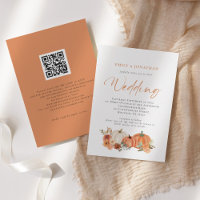 Orange Pumpkins Autumn Florals QR Code Wedding Inv