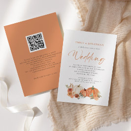 Orange Pumpkins Autumn Florals QR Code Wedding Inv Einladung