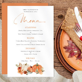 Orange Pumpkins Fall Florals Wedding Menu
