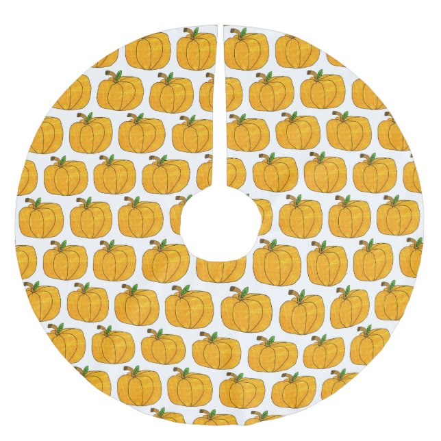 Orange Pumpkins Halloween-Baumrock Polyester Weihnachtsbaumdecke (Vorderseite)