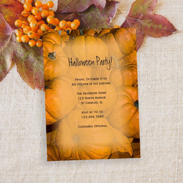 Orange Pumpkins Halloween-Party Einladung (Invite friends to your Halloween gathering with this cute orange pumpkin invitation.)