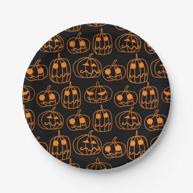 Orange Pumpkins Halloween Pattern Pappteller (Vorderseite)