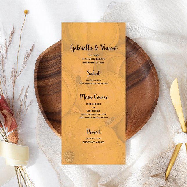 Orange Pumpkins Hochzeitmenü Menükarte (Von Creator hochgeladen)
