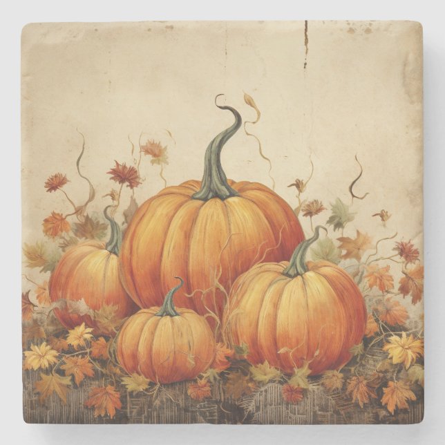 Orange Pumpkins Rustikaler Erntedank Herbst Steinuntersetzer (Vorderseite)