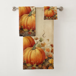 Orange Pumpkins Rustikaler Herbst Badhandtuch Set
