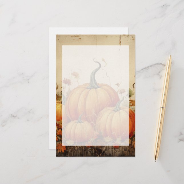 Orange Pumpkins Rustikaler Herbst Briefpapier (Vorderseite/Rückseite Beispiel)