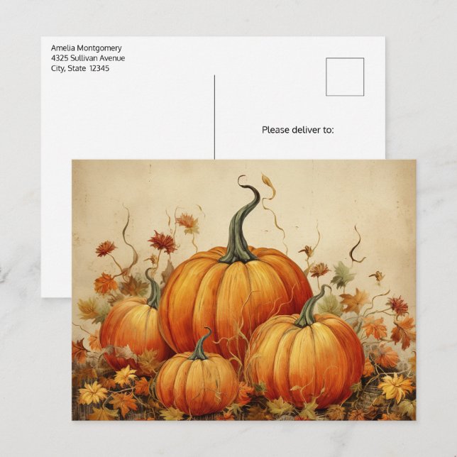 Orange Pumpkins Rustikaler Herbst Postkarte (Vorne/Hinten)