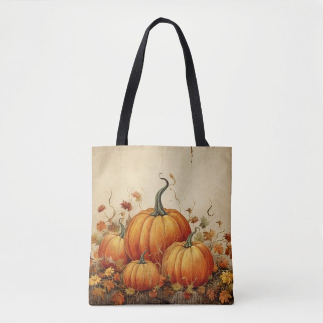 Orange Pumpkins Rustikaler Herbst Tasche (Vorderseite)