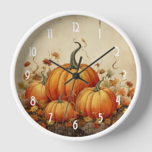 Orange Pumpkins Rustikaler Herbst Uhr