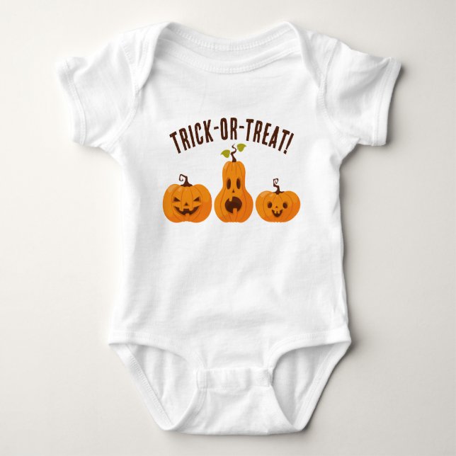 Orange Pumpkins Trick oder Treat Niedlichen Hallow Baby Strampler (Vorderseite)
