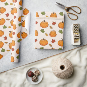 Orange Pumpkins und Herbstleaves Muster Geschenkpapier
