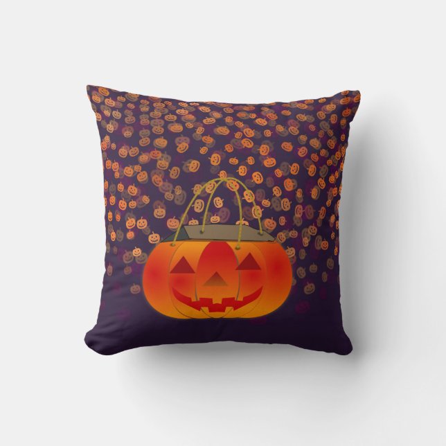 Orange Pumpkins und Lila Square Throw Kissen (Vorderseite)
