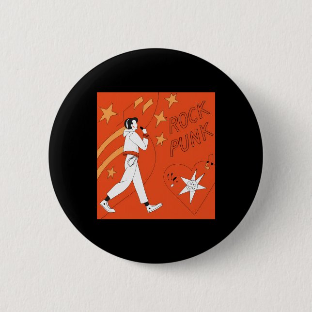 Orange Punk Rock expressive Digital Art Illustrati Button (Vorderseite)