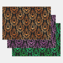 Orange, Purple, and Green Bat Halloween Damask Geschenkpapier Set