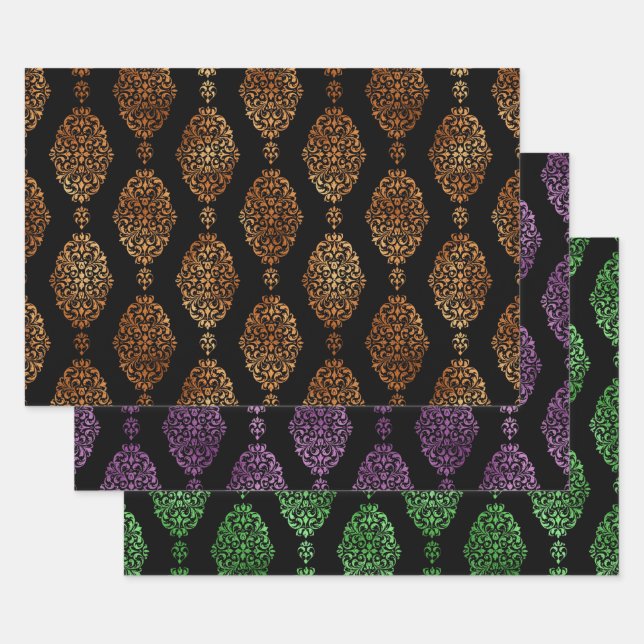 Orange, Purple, and Green Halloween Damask Geschenkpapier Set (Set)