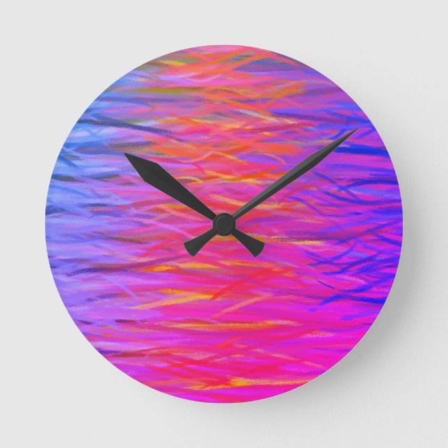 Orange Purple Blue Abstract Painting Runde Wanduhr (Vorderseite)