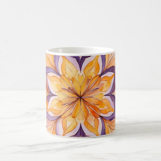 Orange & Purple Watercolor Floral Mandala Kaffeetasse (Mittel)