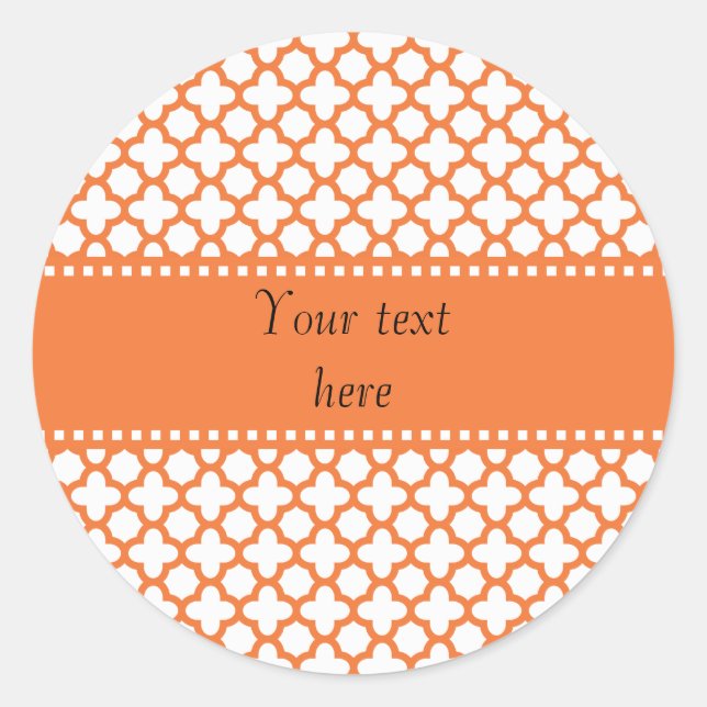 Orange Quatrefoil Muster Runder Aufkleber (Vorderseite)
