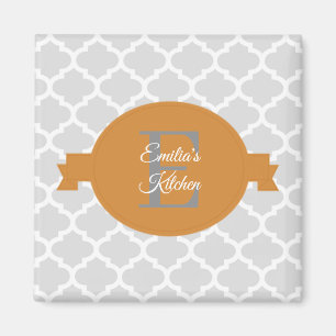 Orange Quatrefoil Personalisiert Magnet