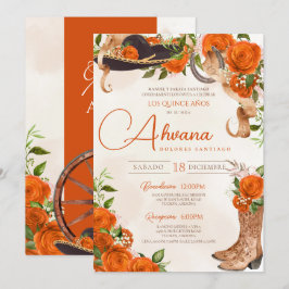 Orange Quinceanera Rose Vintag Charro Western Einladung