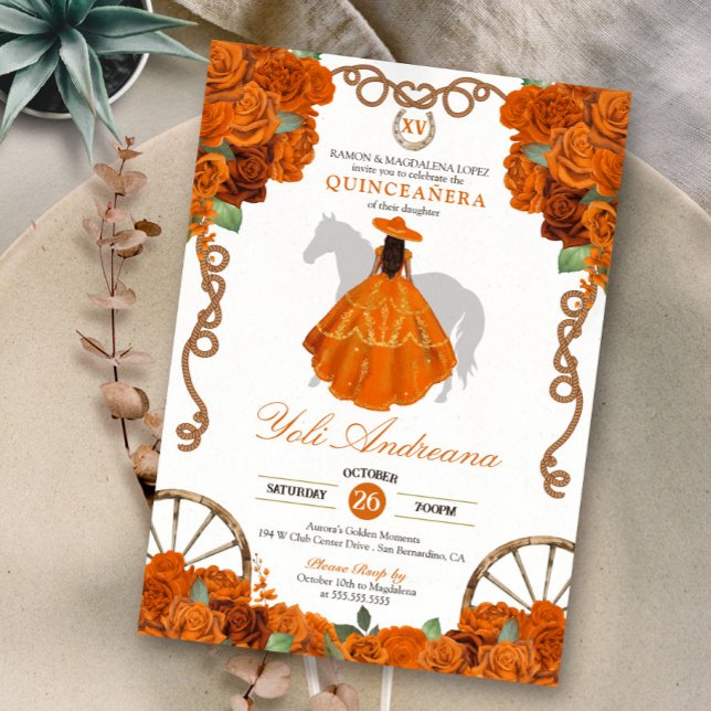 Orange Quinceanera Western Charro Einladung (Von Creator hochgeladen)
