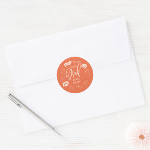 Orange Quirky Doodle Graduation Party favorit Runder Aufkleber