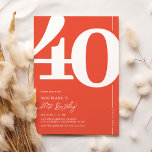 Orange Red 40 th Birthday Party Einladungen<br><div class="desc">Eine lustige orangefarbene und weiße Party Einladung aus dem 40. Jubiläum,  die nahtlos den Charme der alten Welt des fetten Serif-Schriftartes Nummer '40' mit einer modernen,  benutzerfreundlichen,  personalisierbaren Vorlage verbindet. Diese Einladung ist nicht nur eine Karte,  sie ist ein bedeutsamer Sake,  um den Meilenstein von 40 zu schätzen.</div>