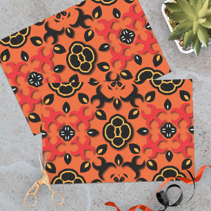Orange Red Black Ethnic Arabesque Boho Mosaik Seidenpapier